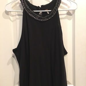 NWT Free People Black Tank Size M  beaded neckline